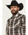 Image #2 - Ely Walker Men's Plaid Print Long Sleeve Pearl Snap Western Shirt, Tan, hi-res
