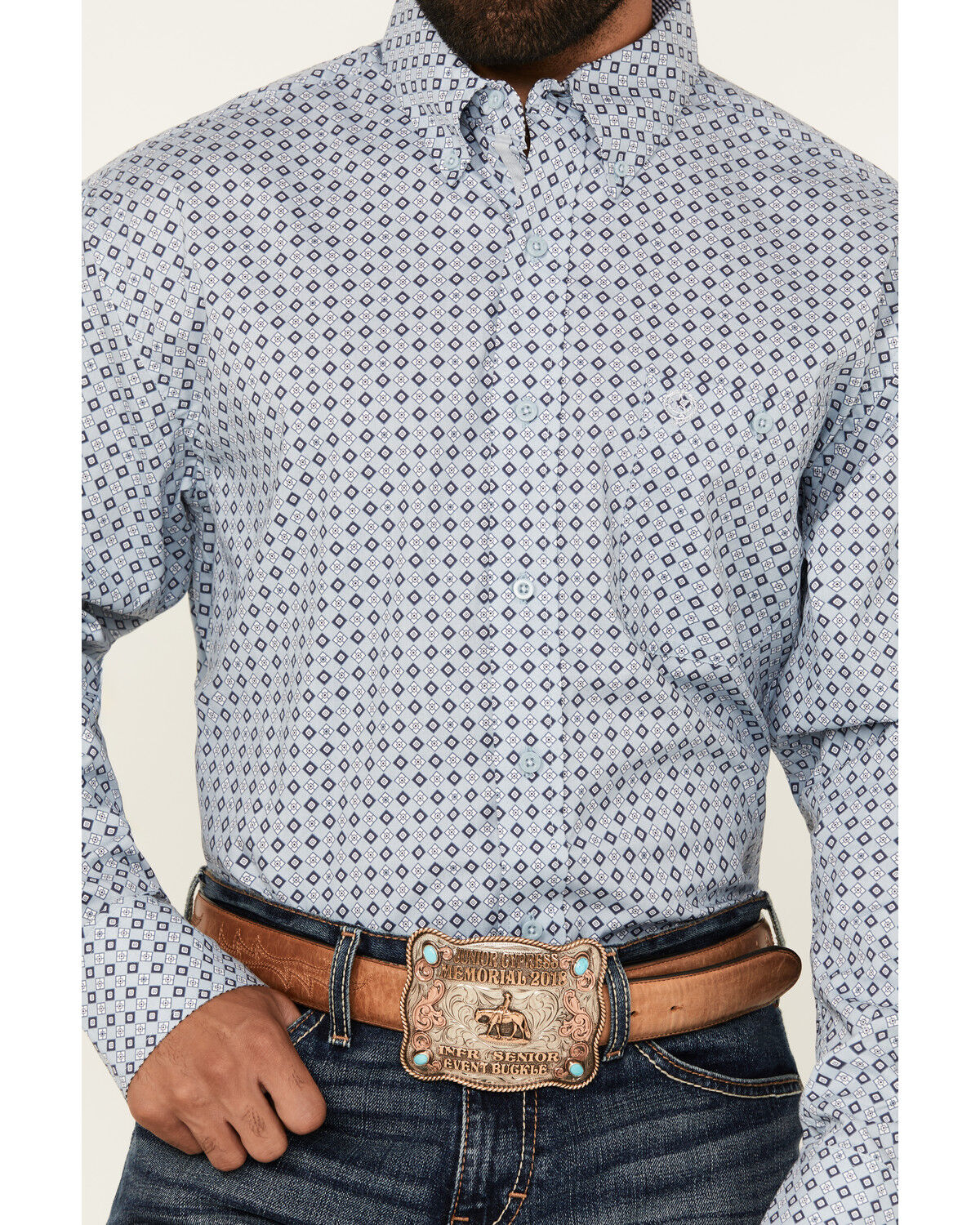 Image #3 - George Strait by Wrangler Men's Geo Print Long Sleeve Button-Down Stretch Western Shirt - Big, Blue, hi-res