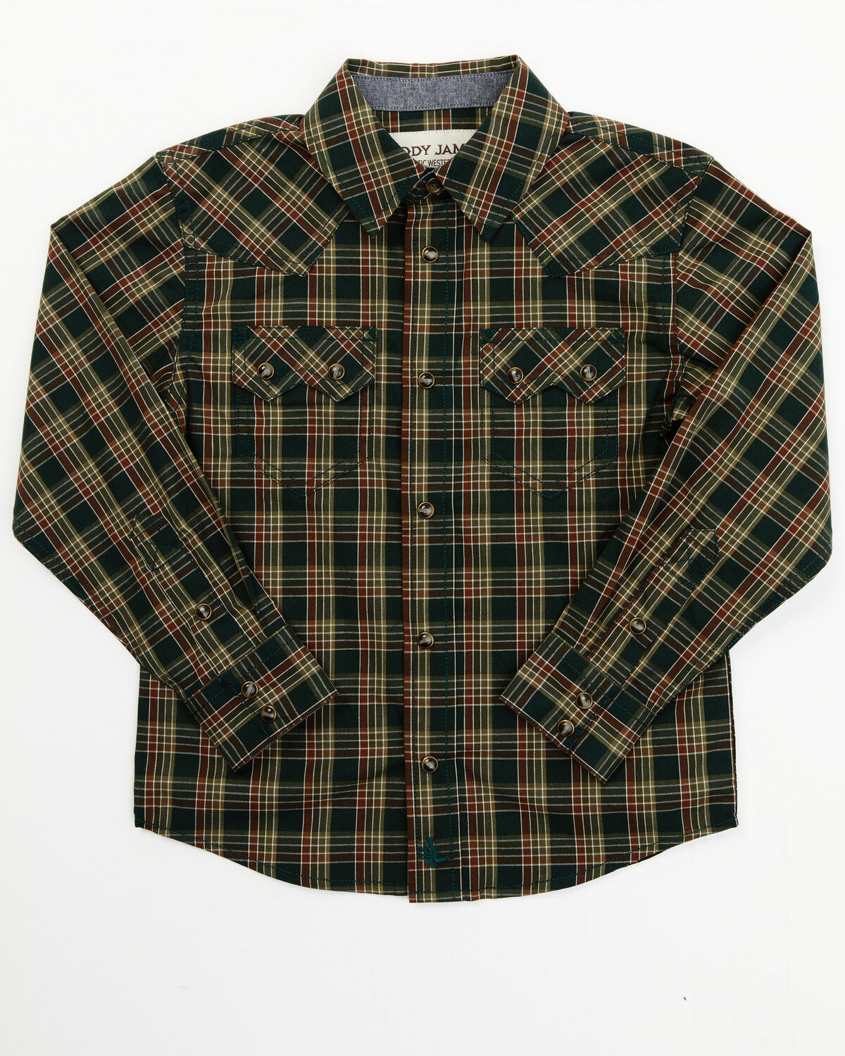 Image #1 - Cody James Toddler Boys' Douglas Fir Plaid Print Long Sleeve Snap Western Shirt - Toddler, Green, hi-res