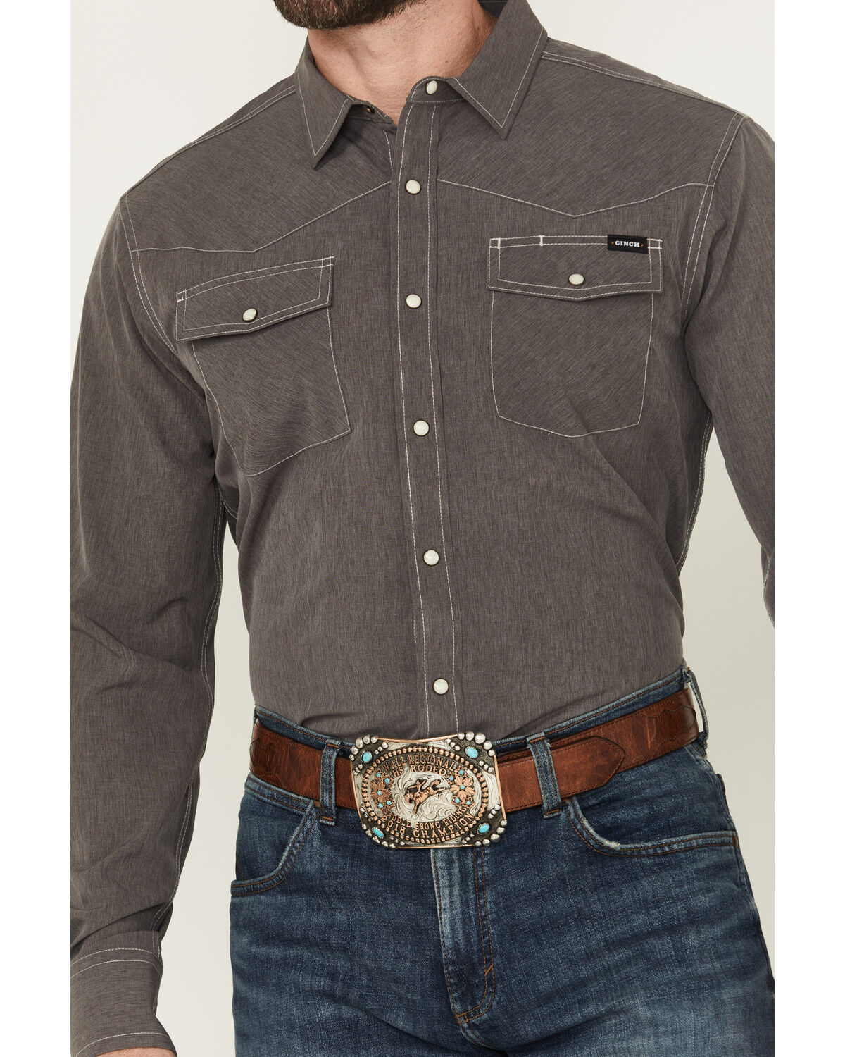Image #3 - Cinch Men's Solid Arenaflex Long Sleeve Snap Performance Western Shirt, Charcoal, hi-res