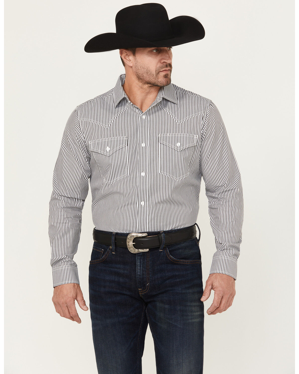 Image #1 - Cody James Black 1978&reg; Men's Condor Striped Print Long Sleeve Button-Down Western Shirt, Black, hi-res