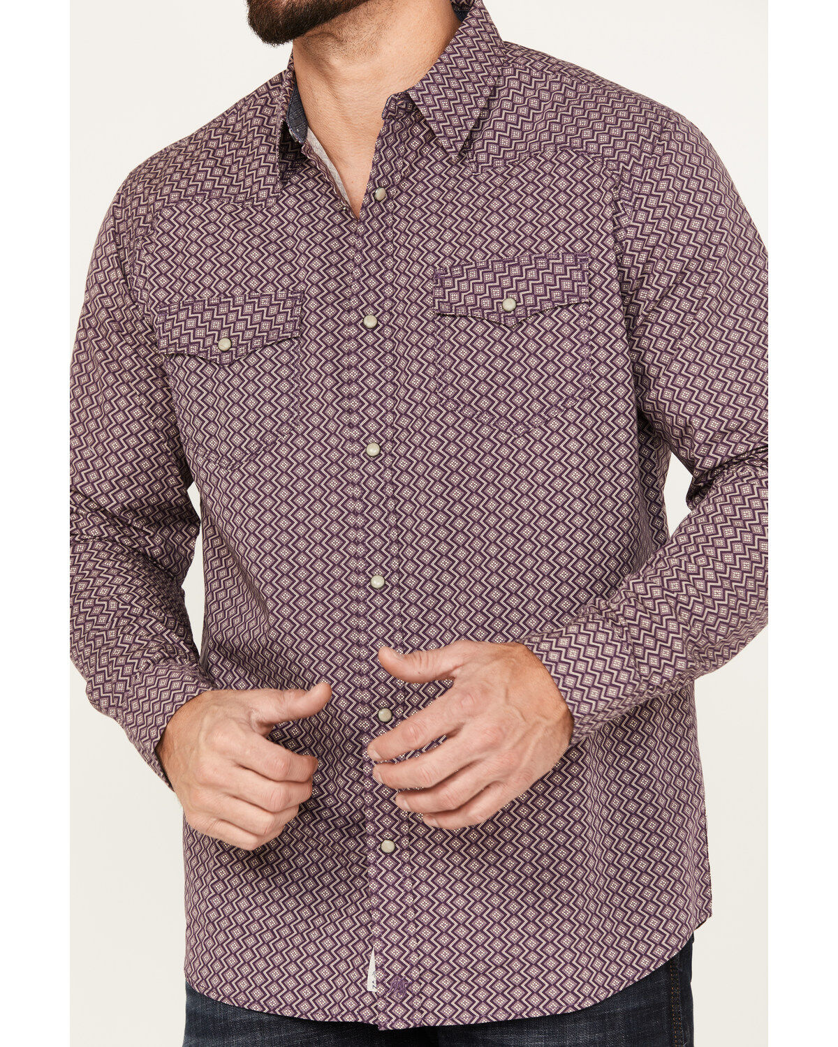 Image #3 - Moonshine Spirit&reg; Men's Southwestern Print Long Sleeve Western Pearl Snap Shirt, Purple, hi-res