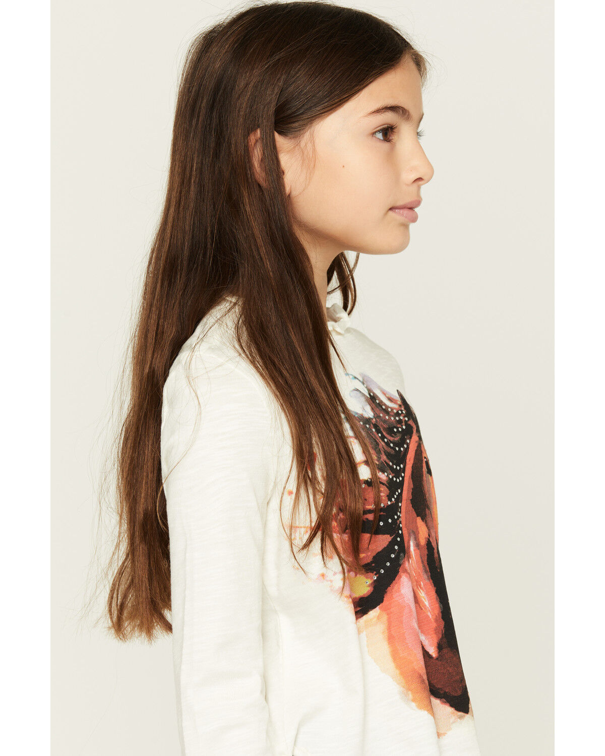 Image #2 - Shyanne Girls' Horse Print Long Bell Sleeve Shirt, Cream, hi-res