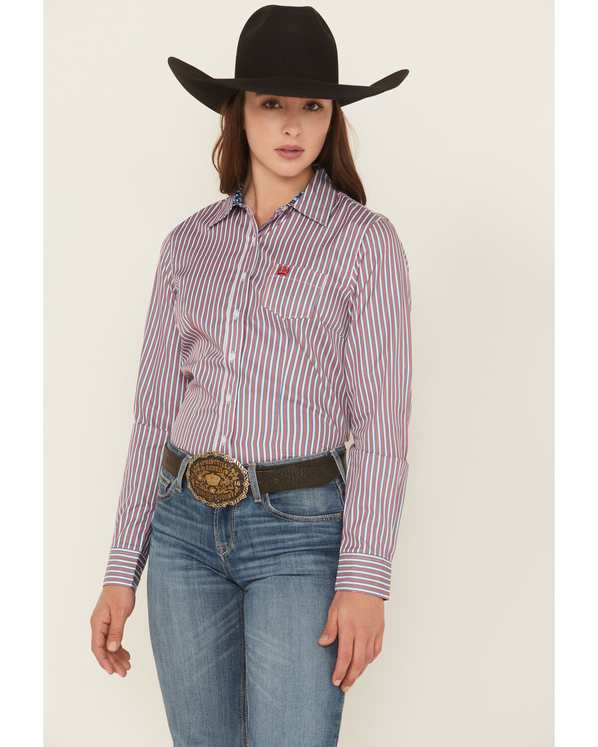 Image #1 - Cinch Women's TENCEL&trade; Striped Print Long Sleeve Button-Down Shirt, Purple, hi-res