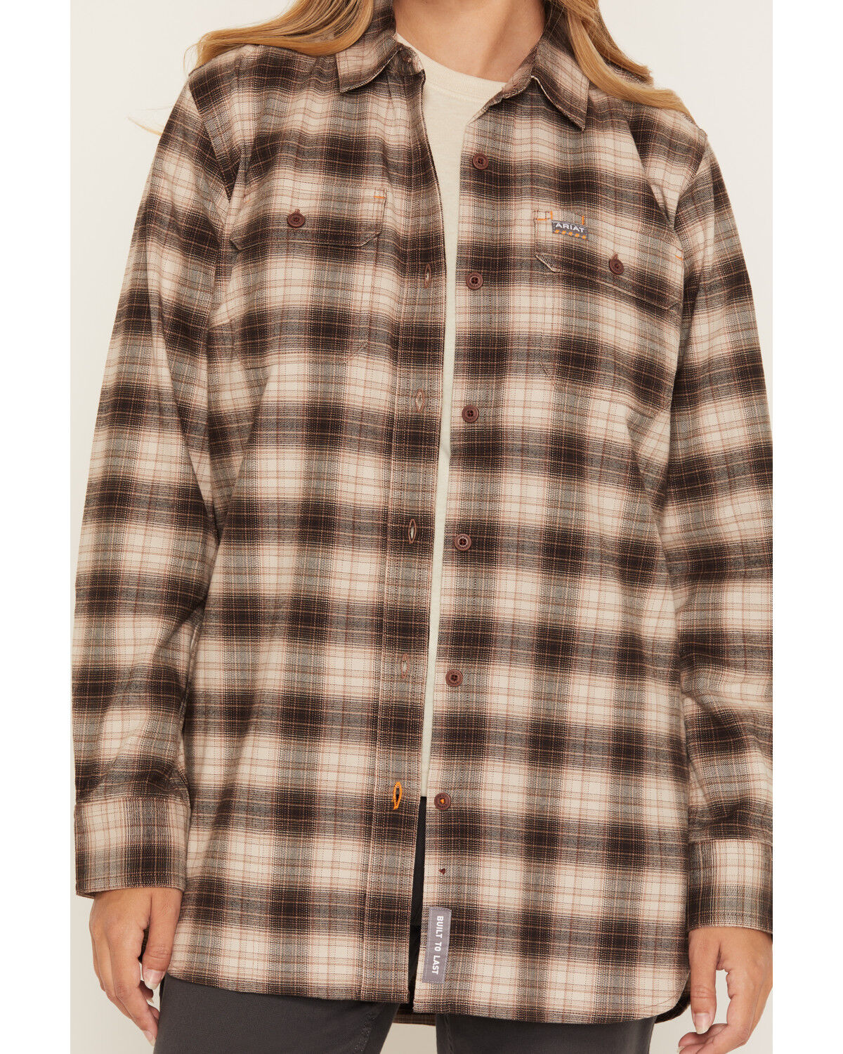 Image #3 - Ariat Women's Durastretch Plaid Print Long Sleeve Button-Down Flannel Work Shirt, Grey, hi-res