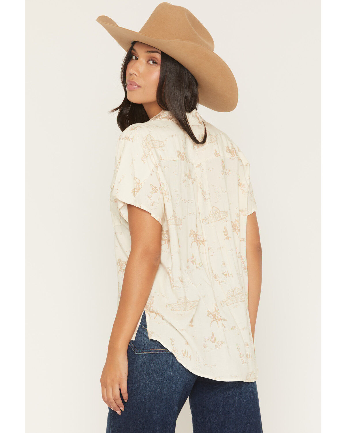 Image #4 - Ariat Women's Badlands Conversational Print Button-Down Short Sleeve Western Shirt, Cream, hi-res
