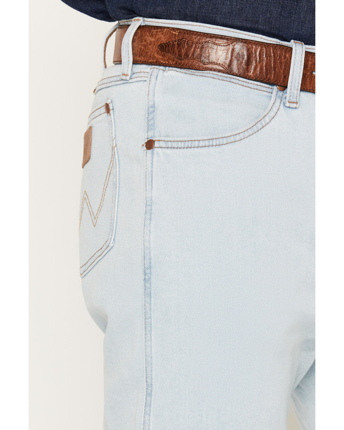 Image #2 - Wrangler Men's 13MWZ Toughlite Light Wash Cowboy Cut Straight Stretch Denim Jeans, Light Wash, hi-res