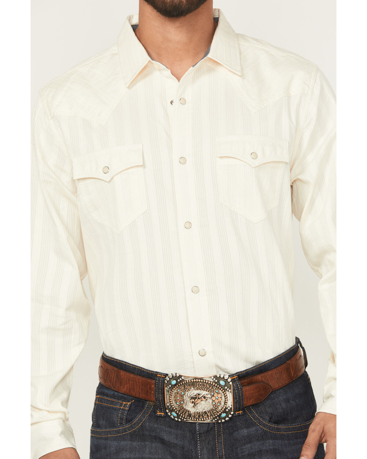 Image #3 - Cody James Men's Rustic Range Tonal Striped Long Sleeve Snap Western Shirt - Tall, Cream, hi-res