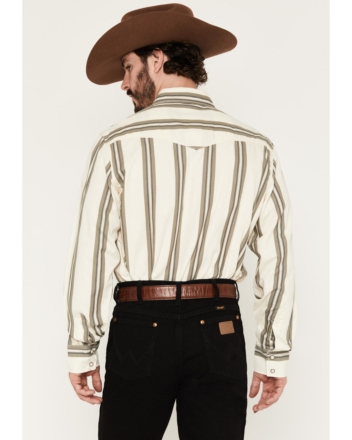 Image #4 - Wrangler Retro Men's Premium Striped Long Sleeve Snap Western Shirt, Cream, hi-res