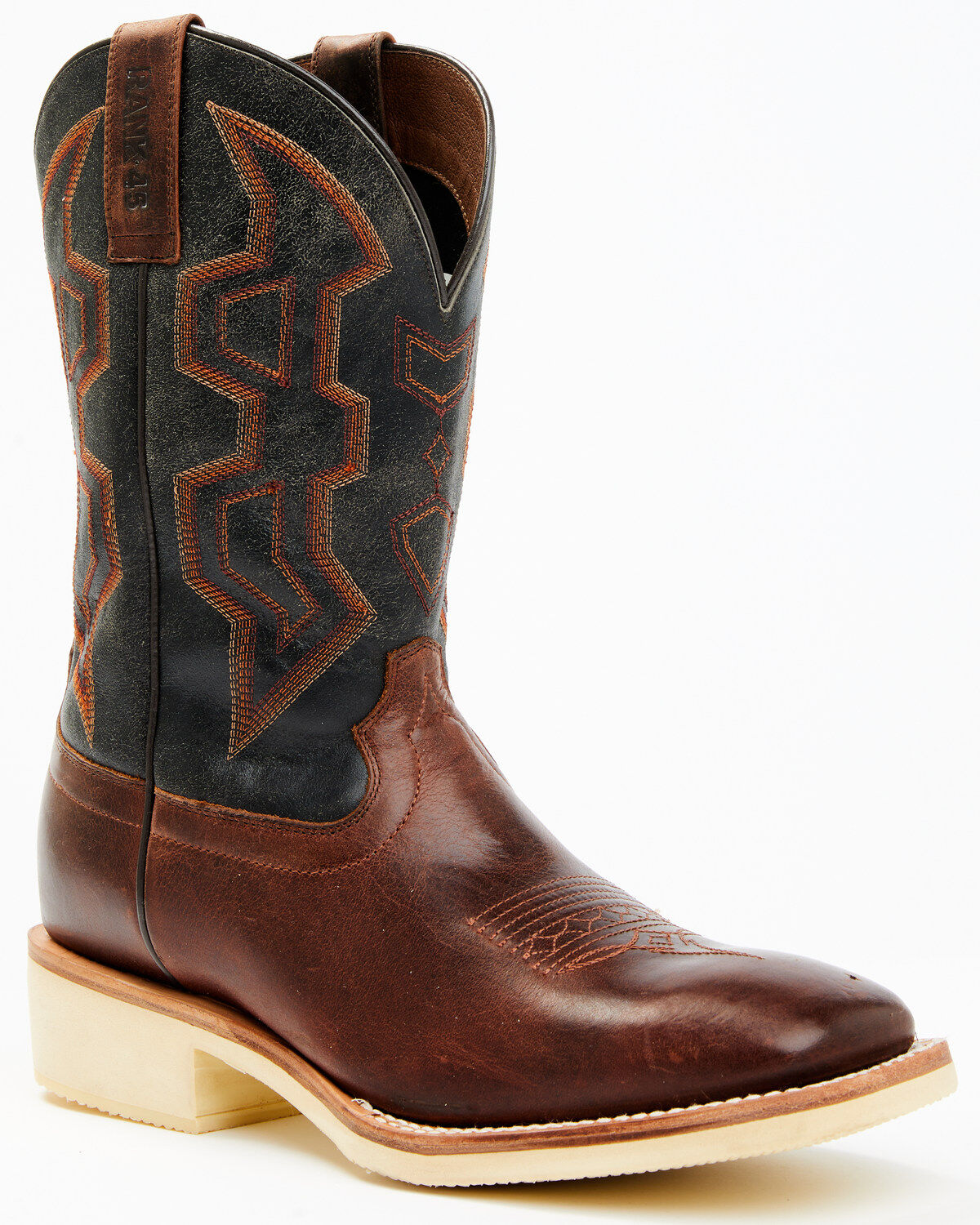 RANK 45&reg; Men's Bullet Saddle Western Performance Boots - Broad Square Toe, Black/brown, hi-res