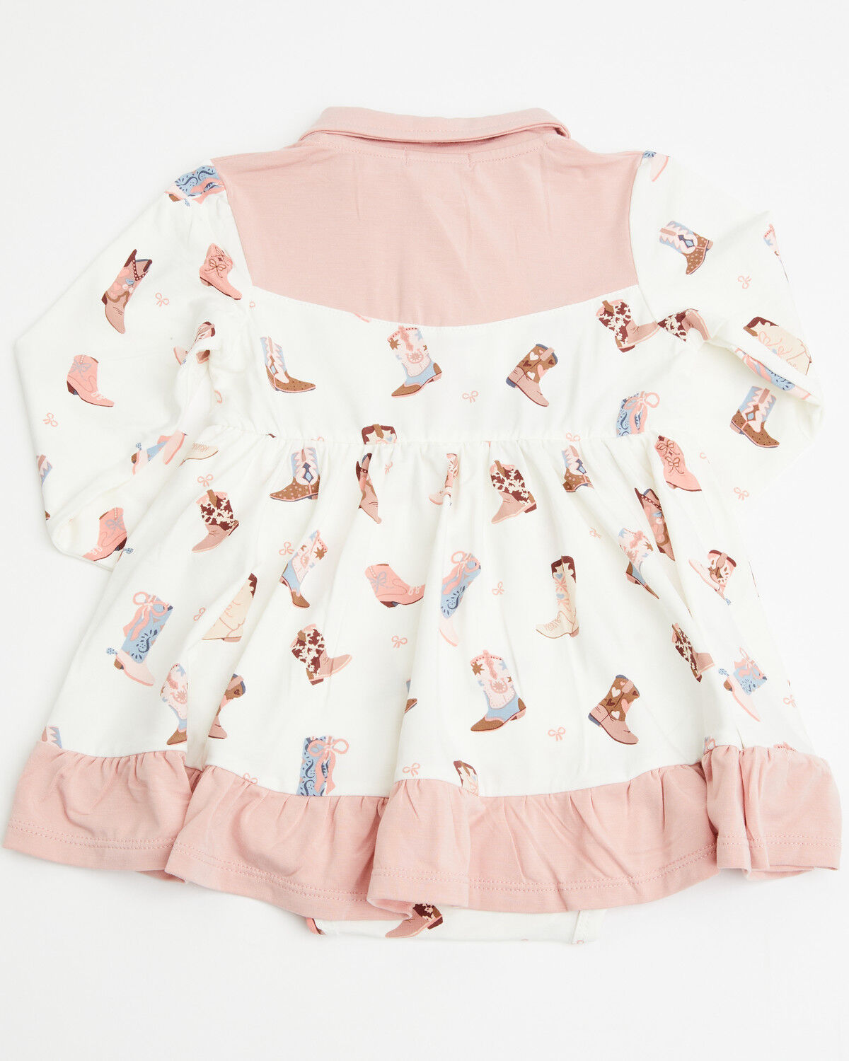 Image #3 - Angel Dear Infant Girls' Buckarette Boot Print Onesie Dress, Ivory, hi-res