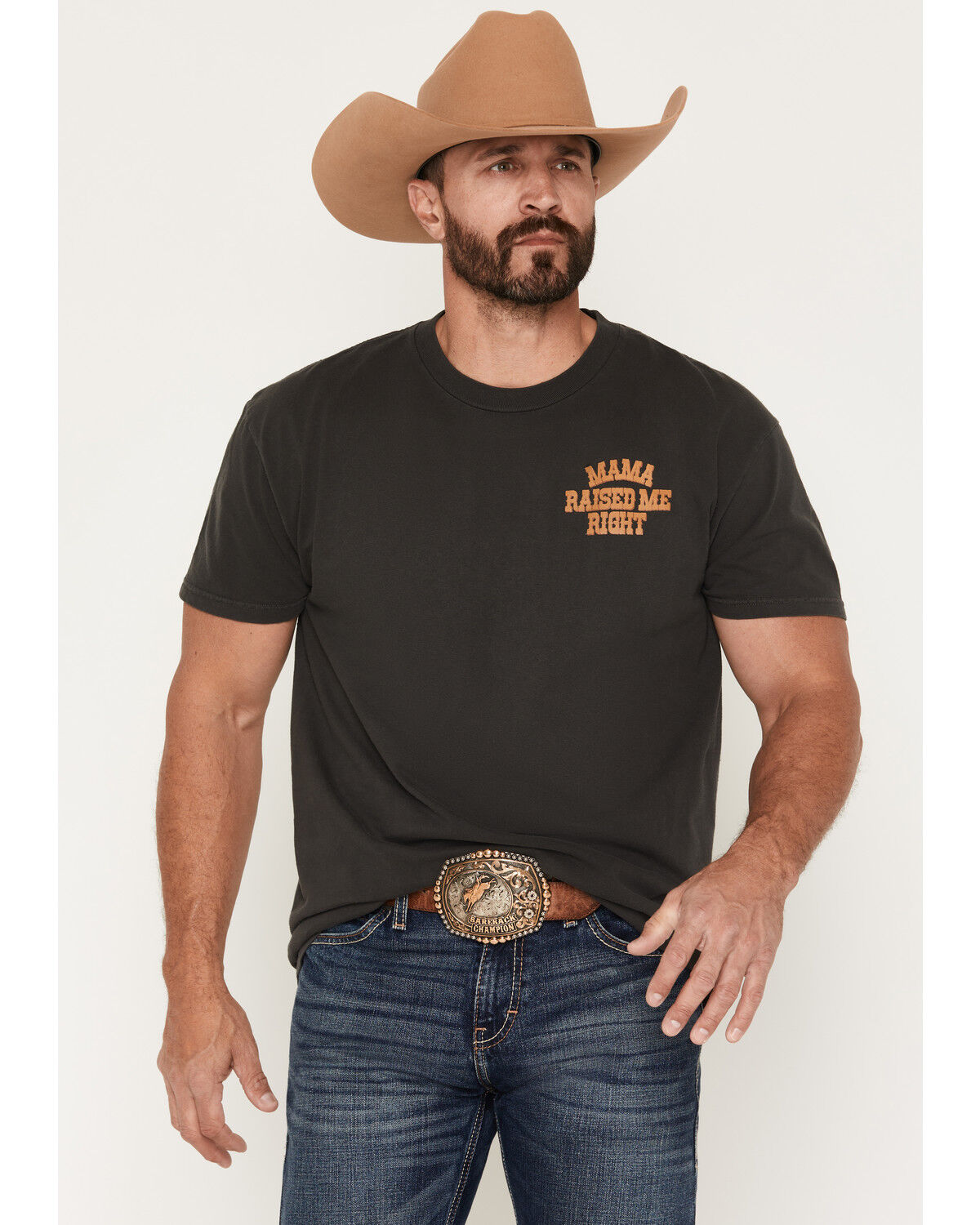 Image #2 - Seager Men's Raised Right Short Sleeve Graphic T-Shirt, Charcoal, hi-res