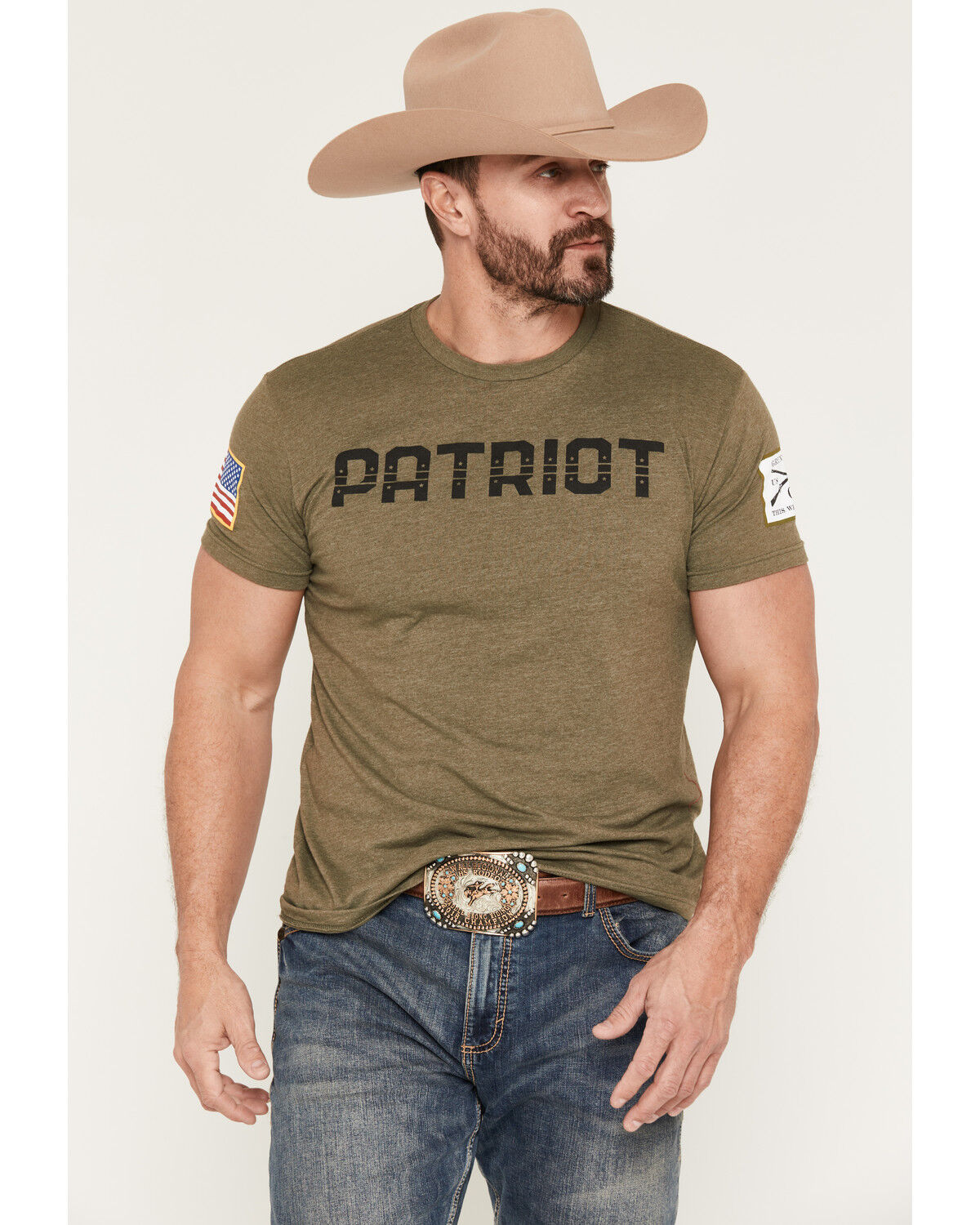 Image #1 - Grunt Style Men's Patriot Short Sleeve Graphic T-Shirt, Olive, hi-res
