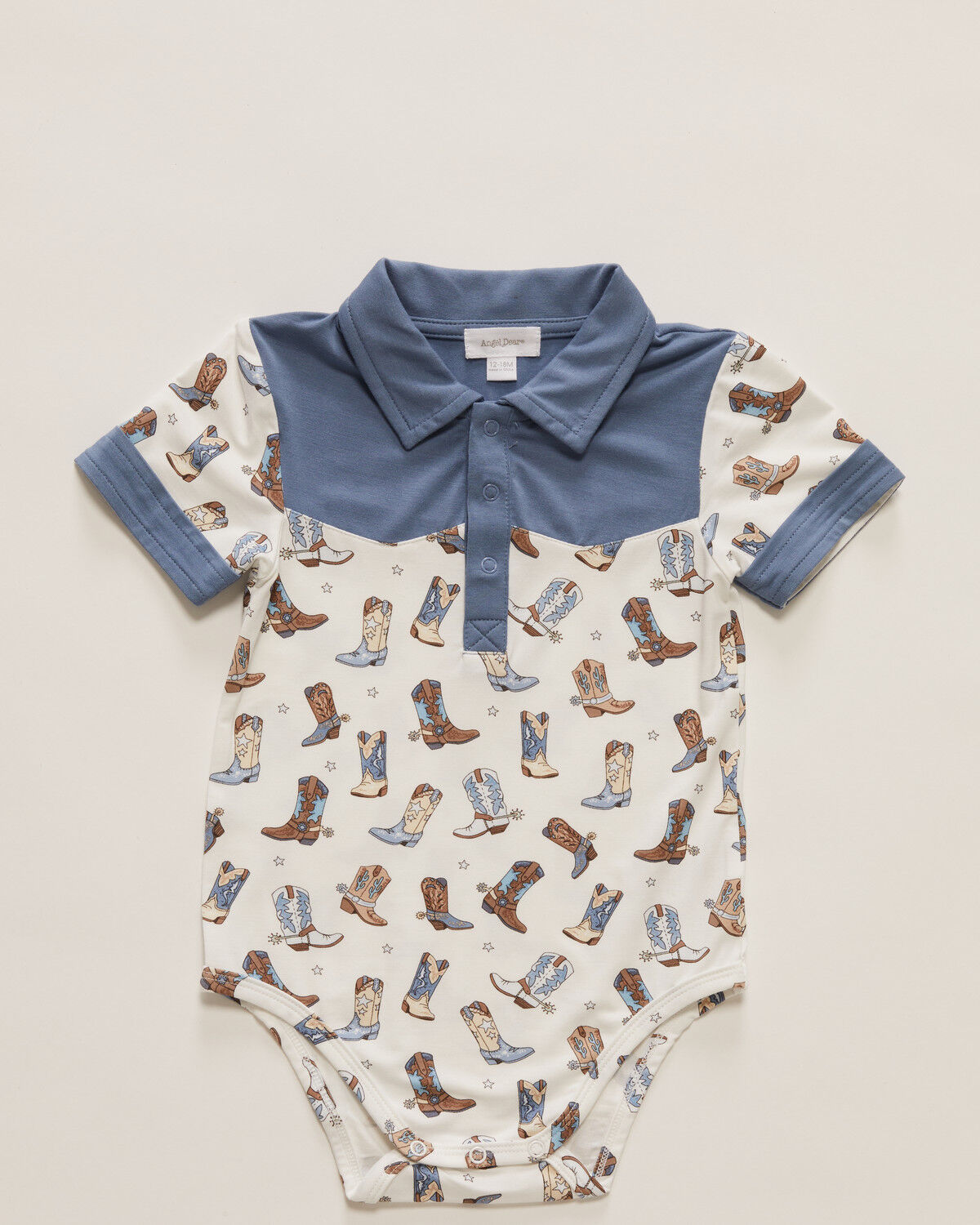 Image #1 - Angel Dear Infant Boys' Cowboy Boots Short Sleeve Onesie, White, hi-res