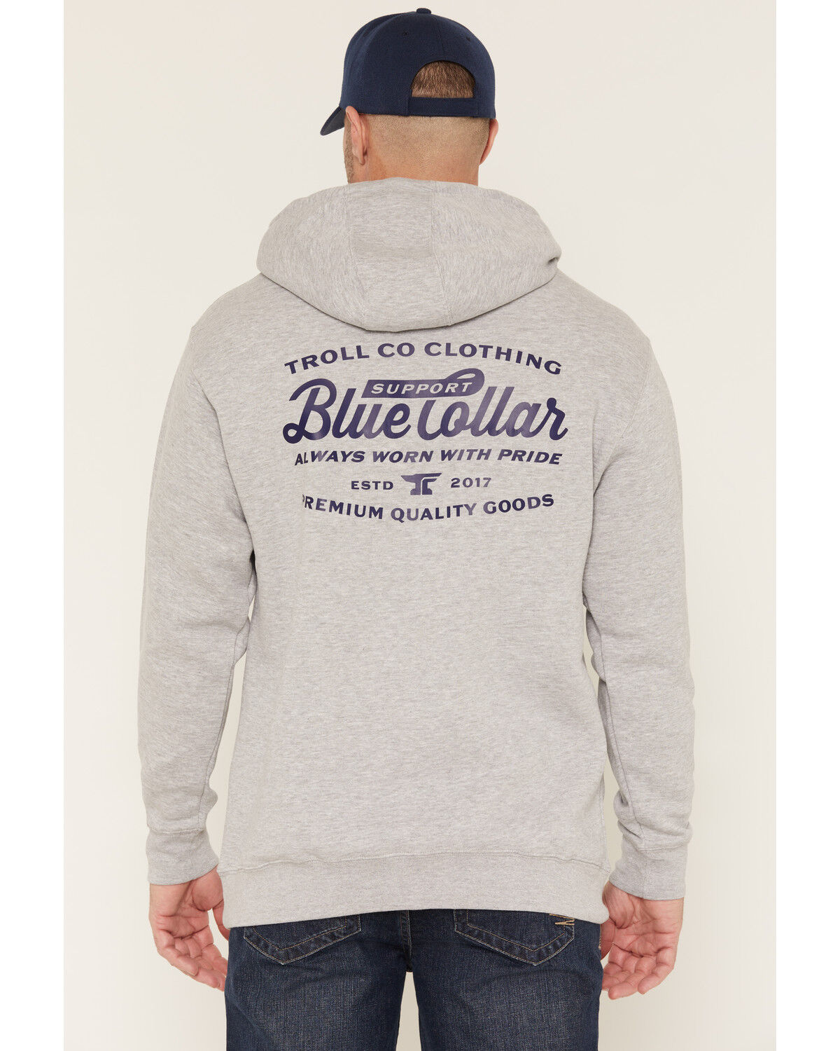 Image #1 - Troll Co Men's Blue Collar Graphic Hooded Sweatshirt, Grey, hi-res