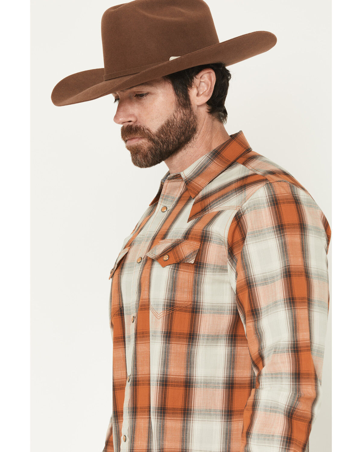 Image #2 - Moonshine Spirit&reg; Men's Rusty Nail Plaid Print Long Sleeve Snap Western Shirt, Rust Copper, hi-res