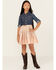 Image #1 - Sugar California Girls' Metallic Denim Quarter Sleeve Dress, Pink, hi-res