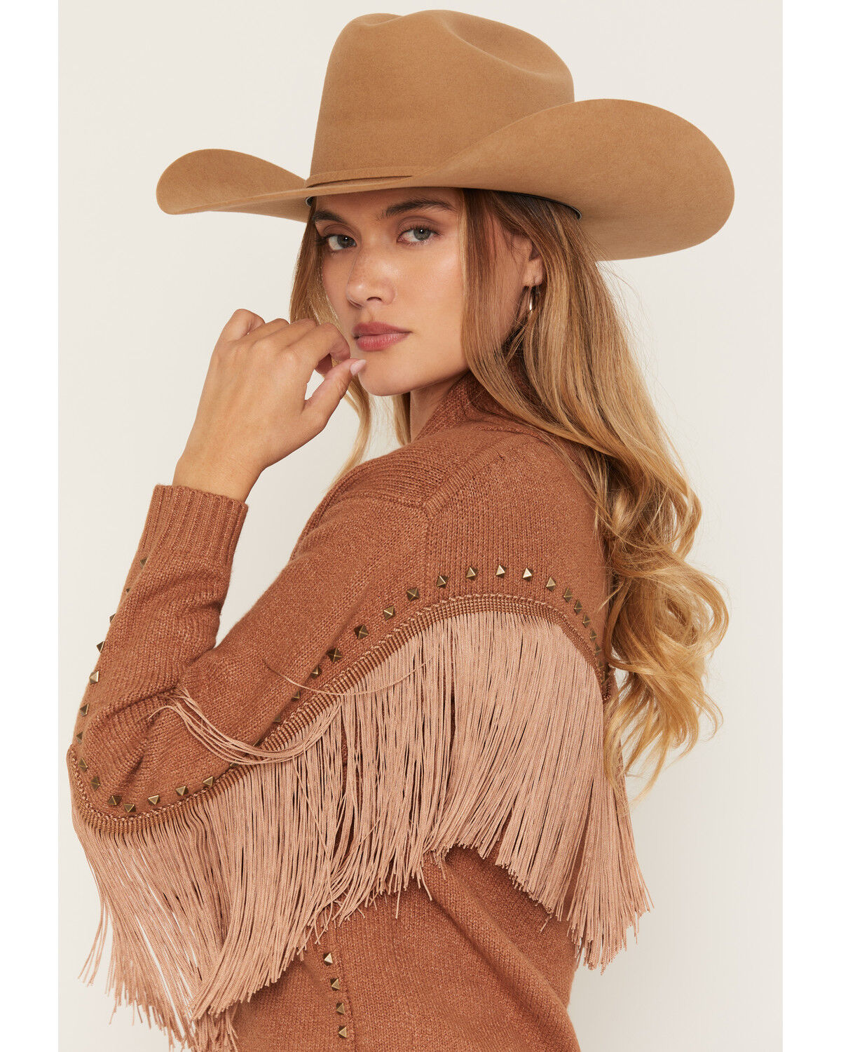 Image #2 - Idyllwind Women's Hicks Studded Fringe Button-Down Cardigan, Bark, hi-res