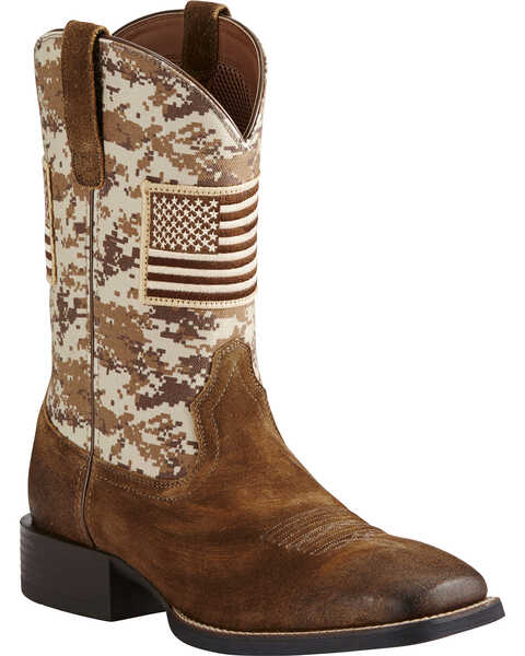 Image #1 - Ariat Men's Camo Patriot Western Boots, Brown, hi-res