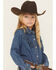 Image #2 - Wrangler Girls' Ruffle Button Long Sleeve Pearl Snap Western Shirt, Dark Wash, hi-res