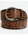 Image #1 - Stetson Women's Wide Floral Embossed Leather Belt, Brown, hi-res