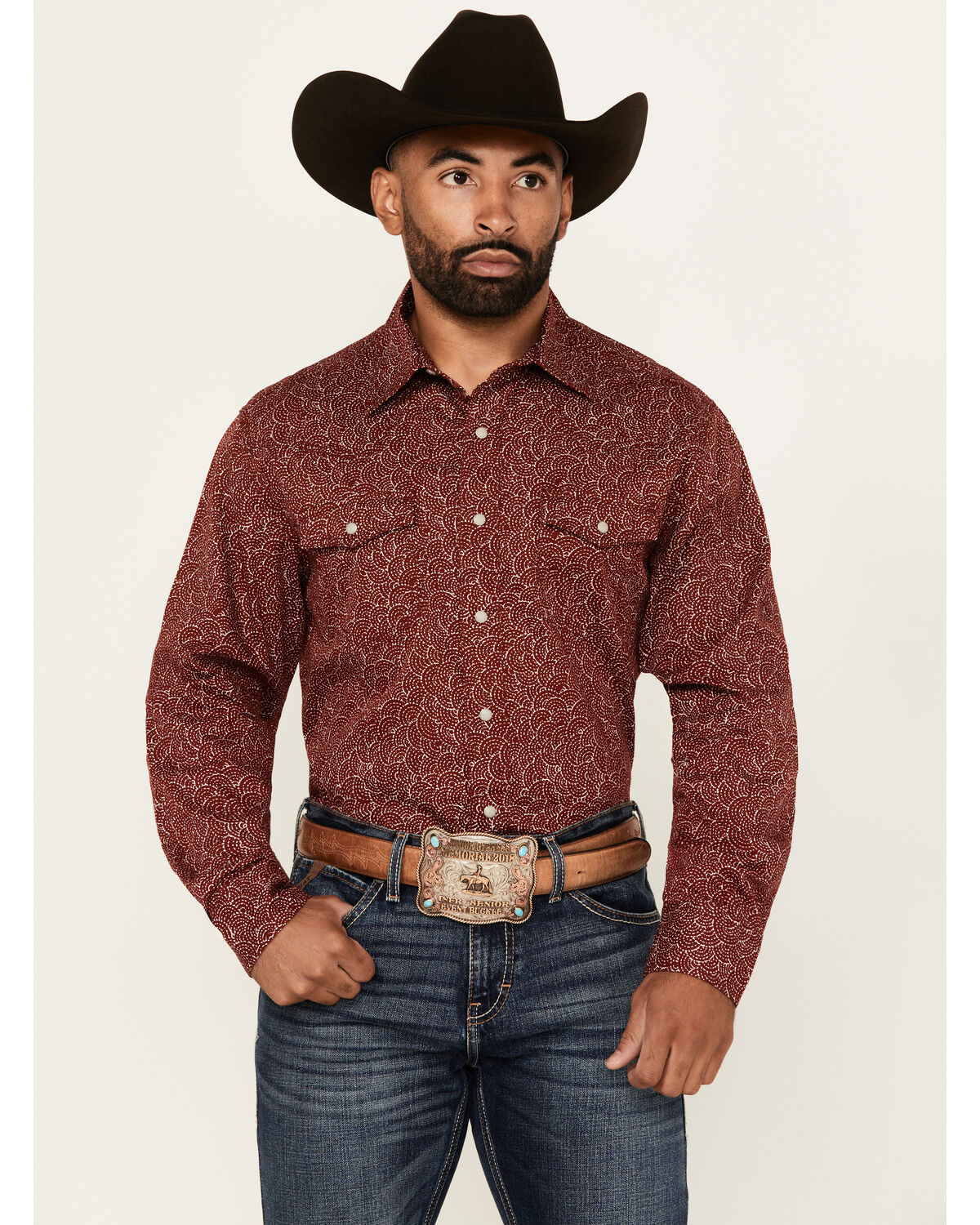 Image #1 - Wrangler Retro Men's Printed Long Sleeve Snap Western Shirt, Red, hi-res