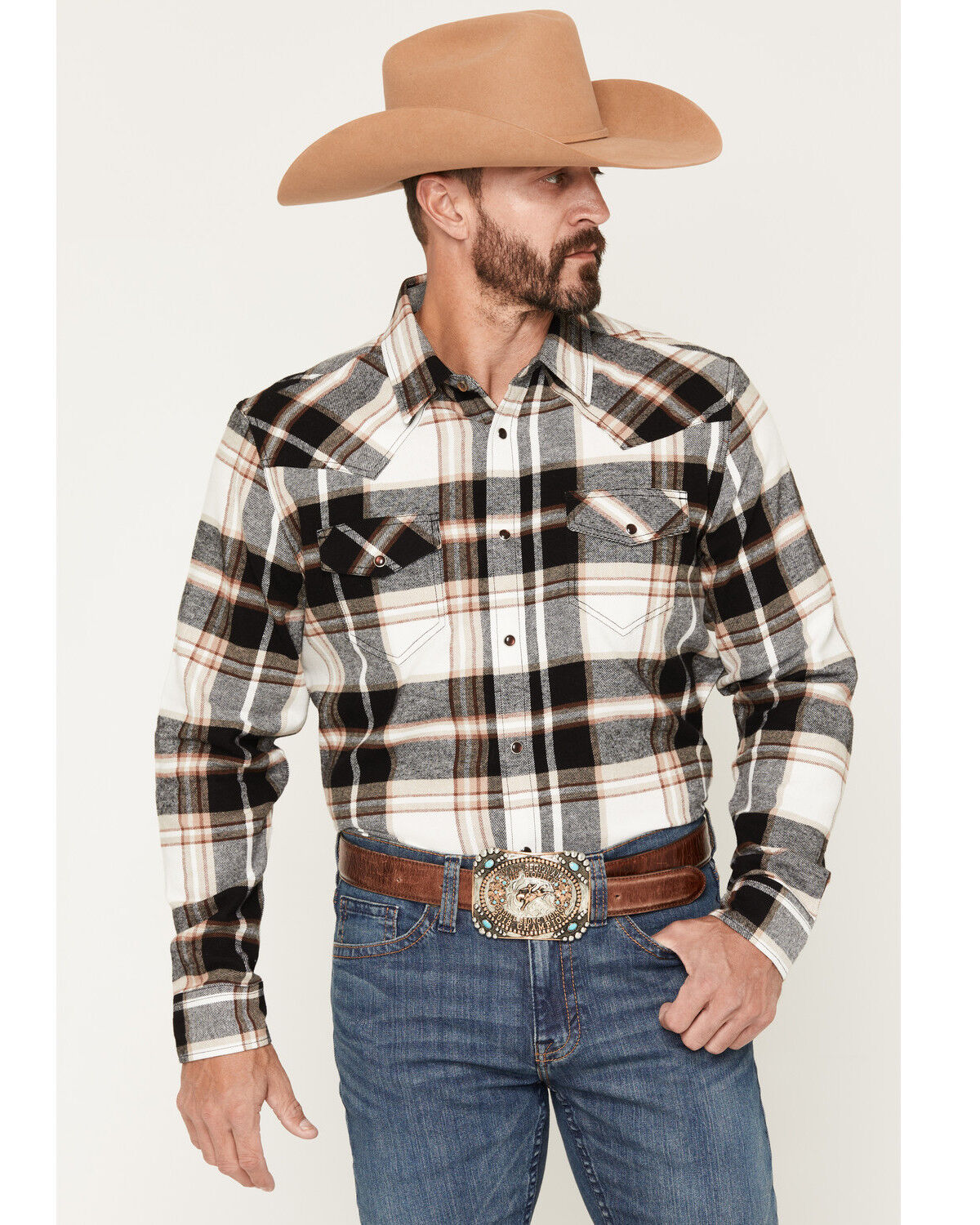 Cody James Men's Standard Issue Plaid Print Long Sleeve Snap Flannel Shirt - Tall, Black, hi-res