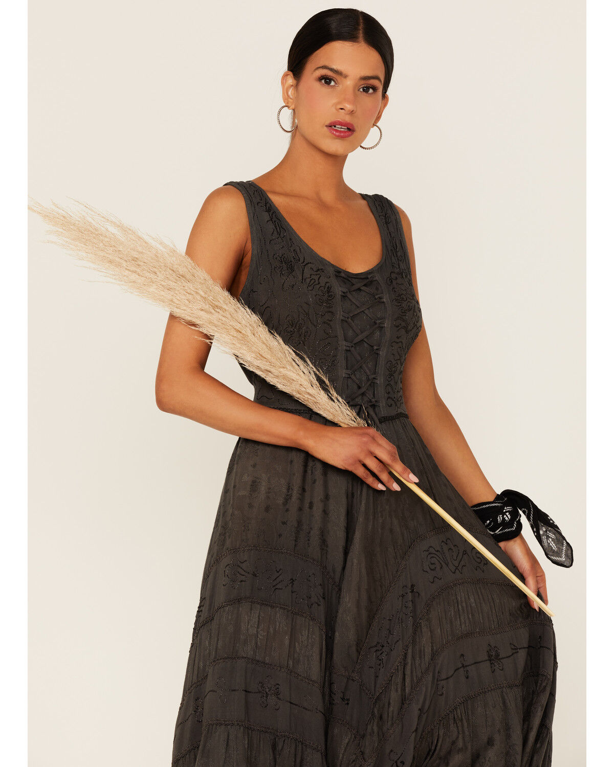 Image #2 - Scully Women's Lace-Up Jacquard Midi Dress, Charcoal, hi-res