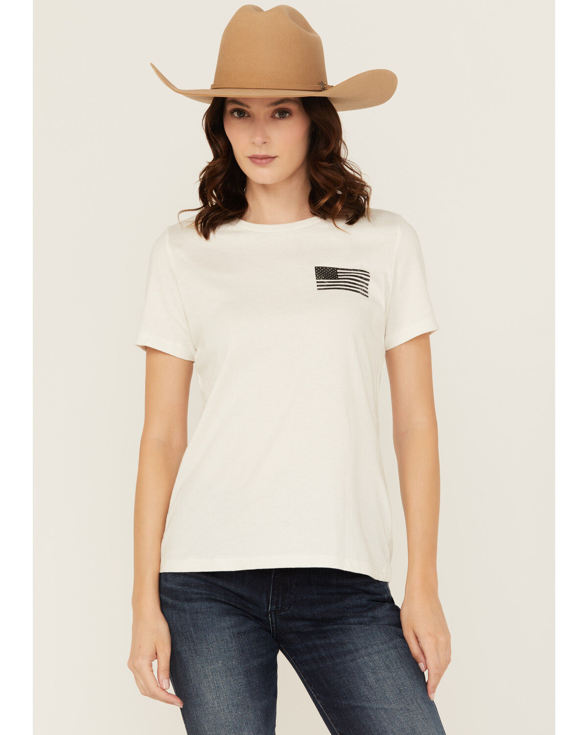 Boot Barn Women's An American Tradition Short Sleeve Fitted Graphic Tee, Off White, hi-res