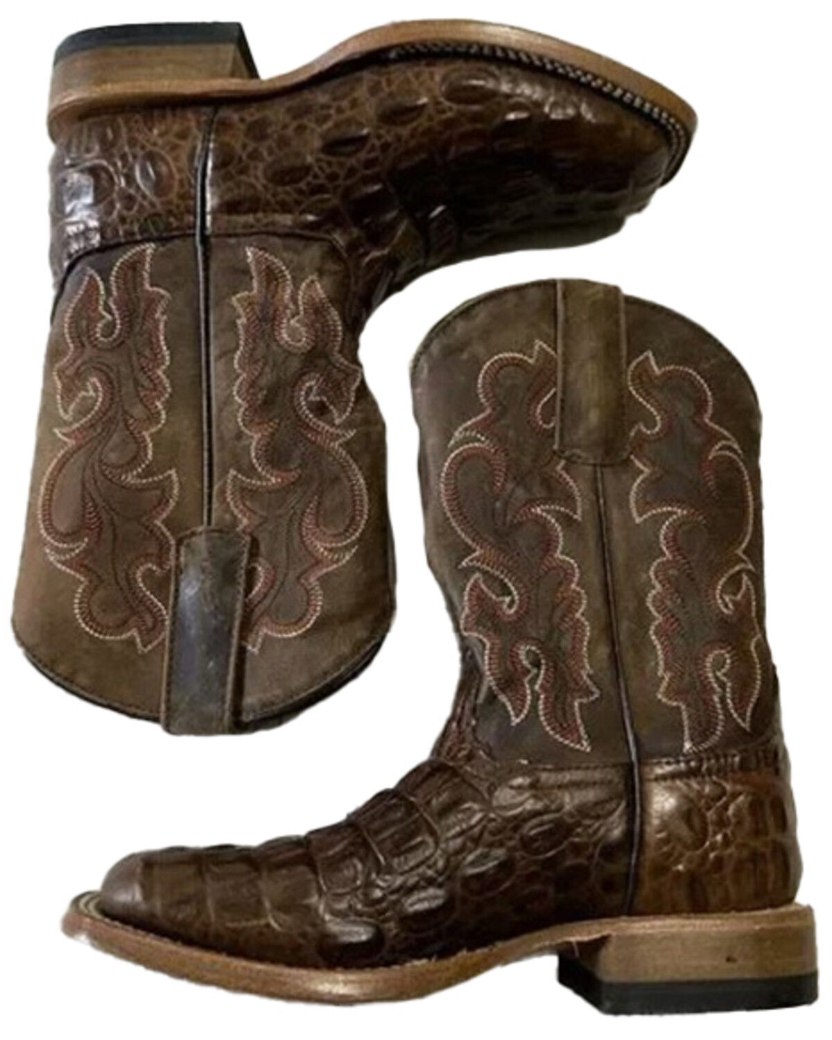Image #2 - Horse Power Boys' Nile Croc Print Western Boots - Square Toe, Chocolate, hi-res