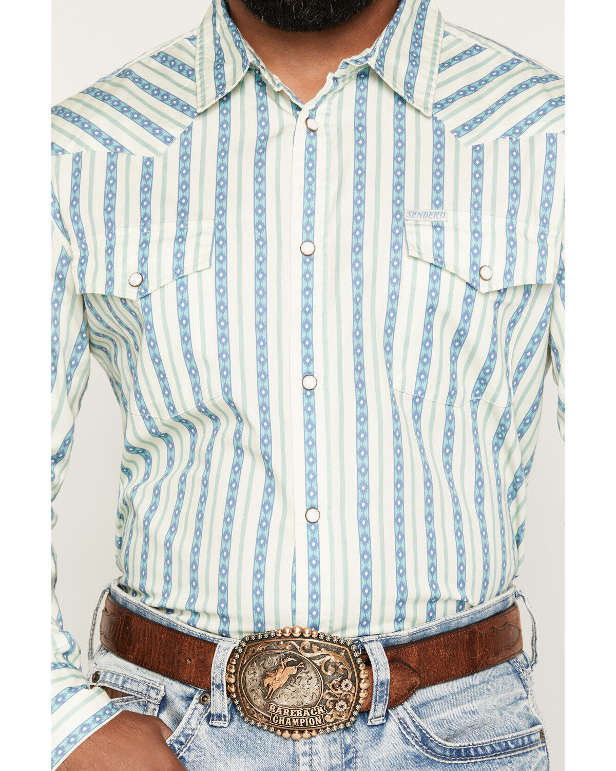 Image #3 - Sendero Provisions Men's Wyatt Stripe Print Long Sleeve Snap Western Shirt, Off White, hi-res