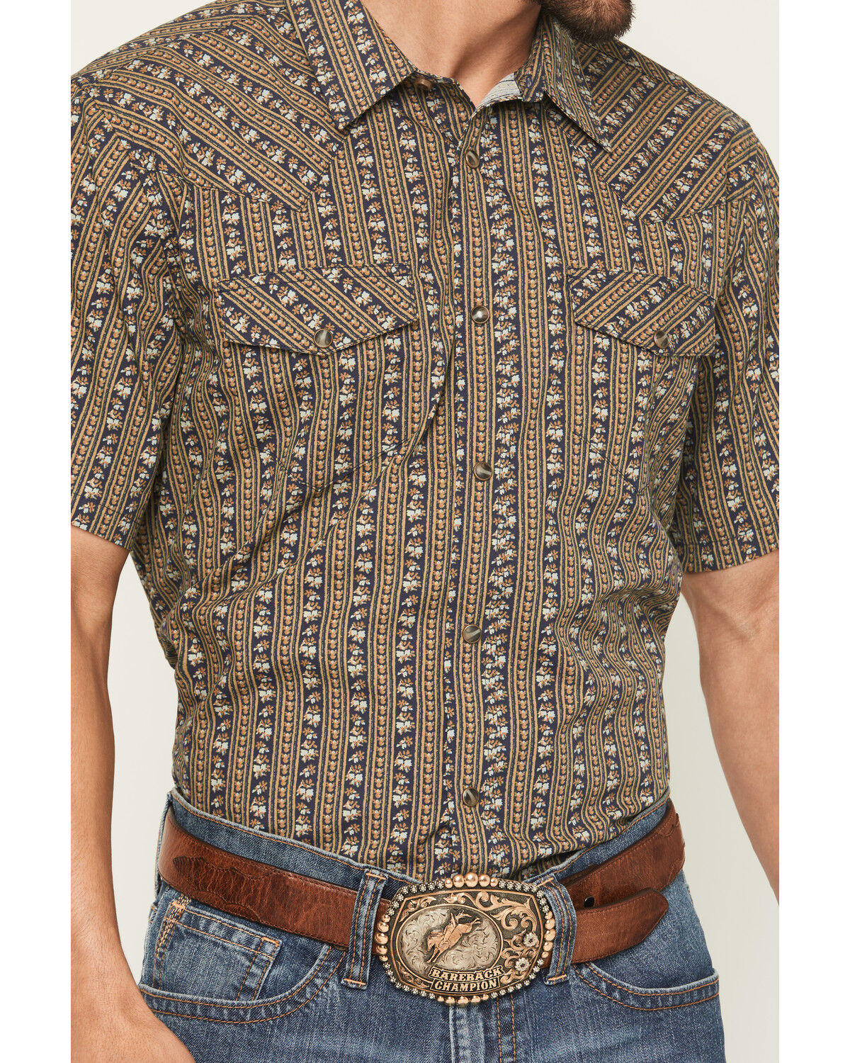 Image #3 - Gibson Trading Co Men's Evolve Floral Striped Short Sleeve Snap Western Shirt - Tall, Navy, hi-res
