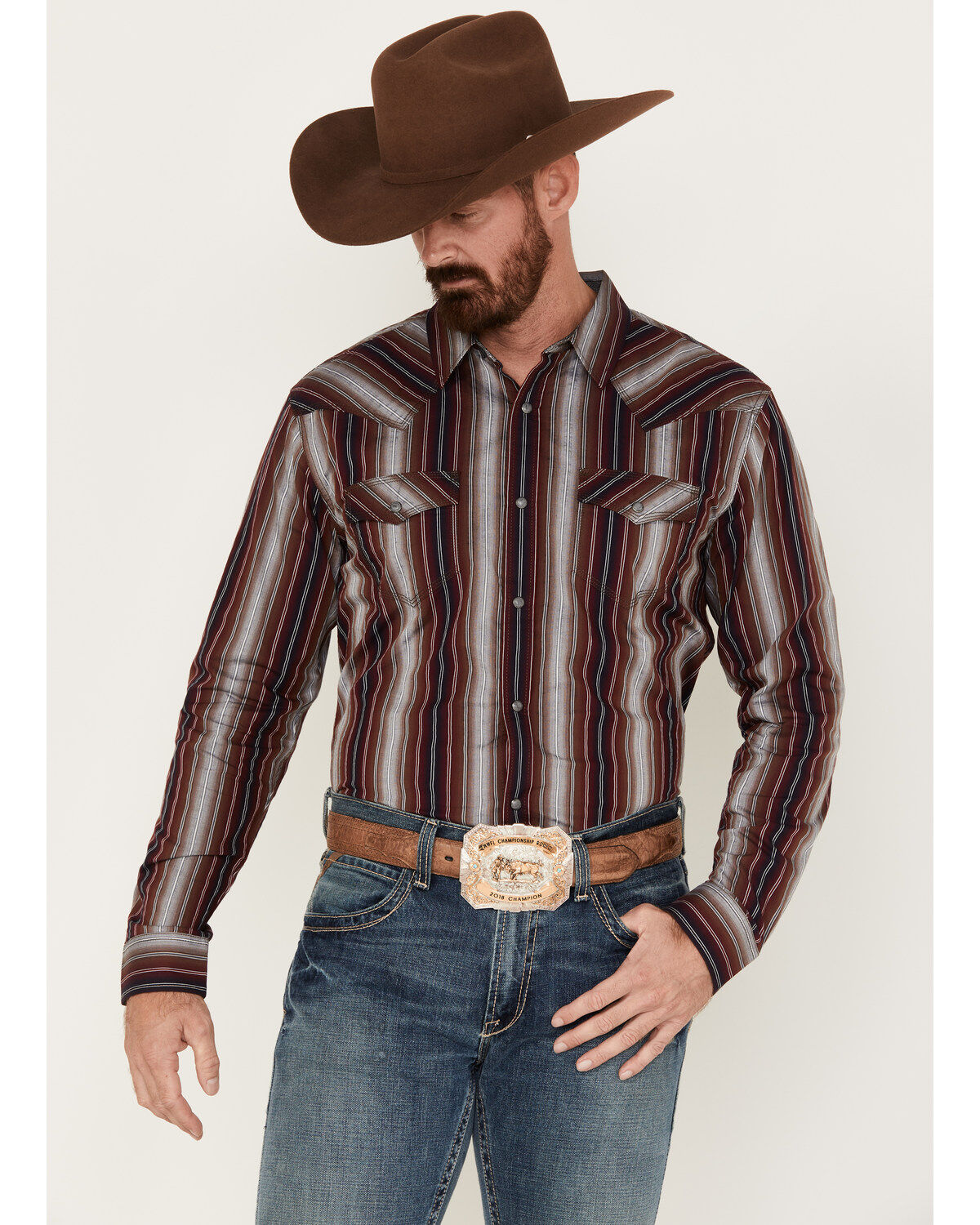 Image #1 - Moonshine Spirit&reg; Men's The Vault Long Sleeve Snap Western Shirt, Burgundy, hi-res