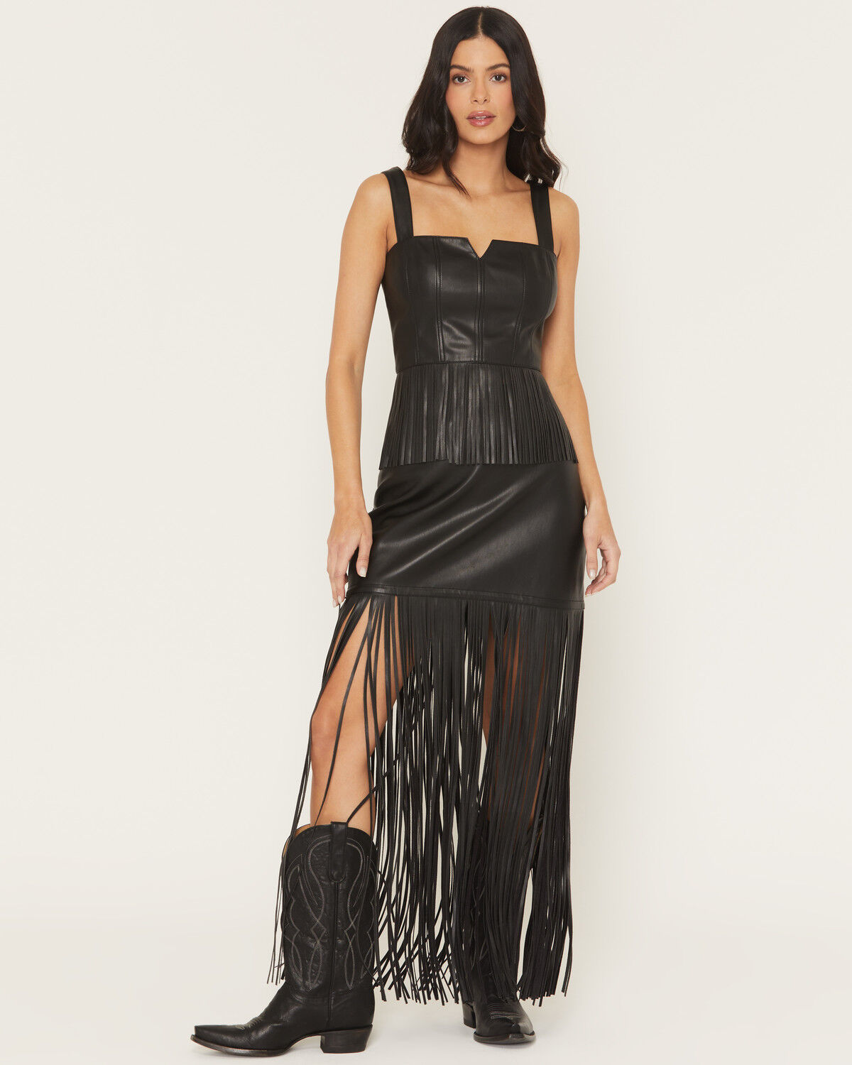 Image #2 - Idyllwind Women's Payson Faux Leather Fringe Midi Skirt, Black, hi-res