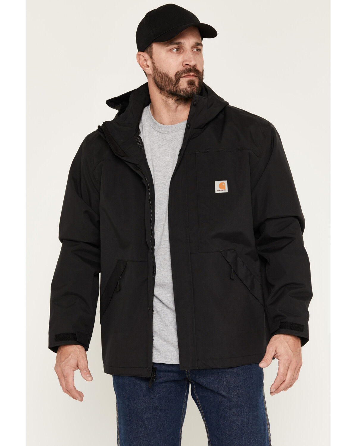 Image #1 - Carhartt Men's Shoreline Storm Defender Loose Heavyweight Zip-Front Work Jacket - Tall, Black, hi-res