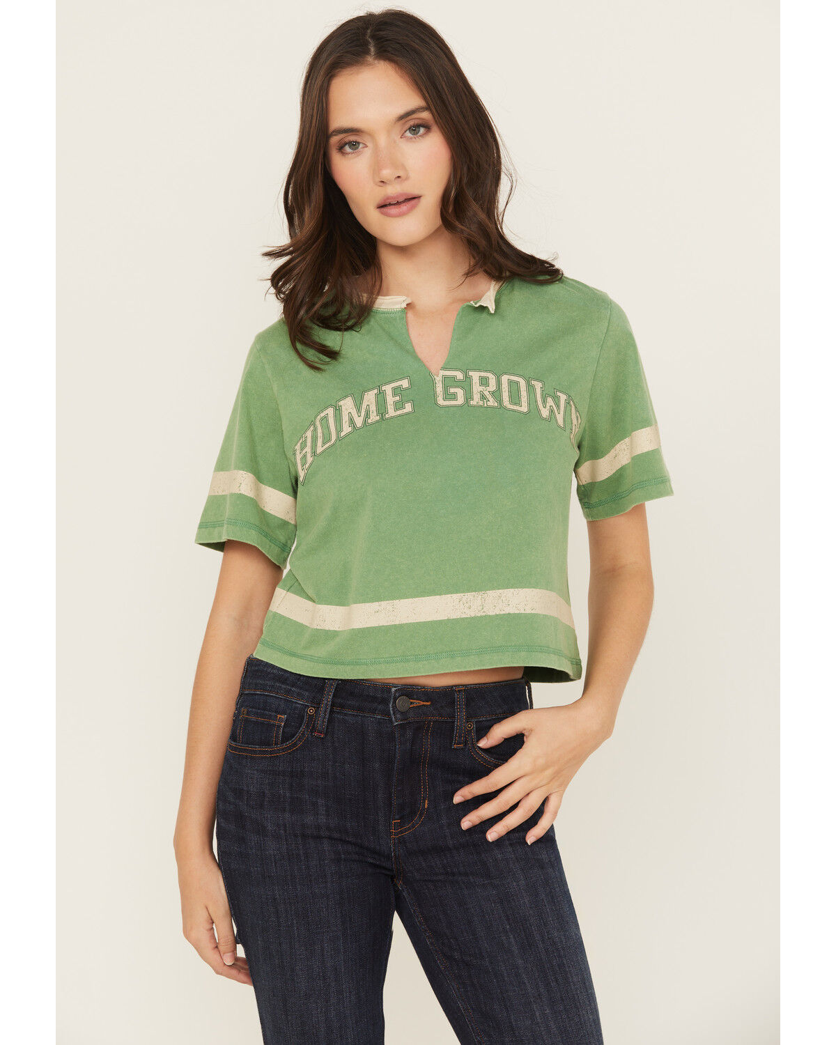 Cleo + Wolf Women's Emmett Homegrown Relaxed Fit Varsity Tee, Green, hi-res