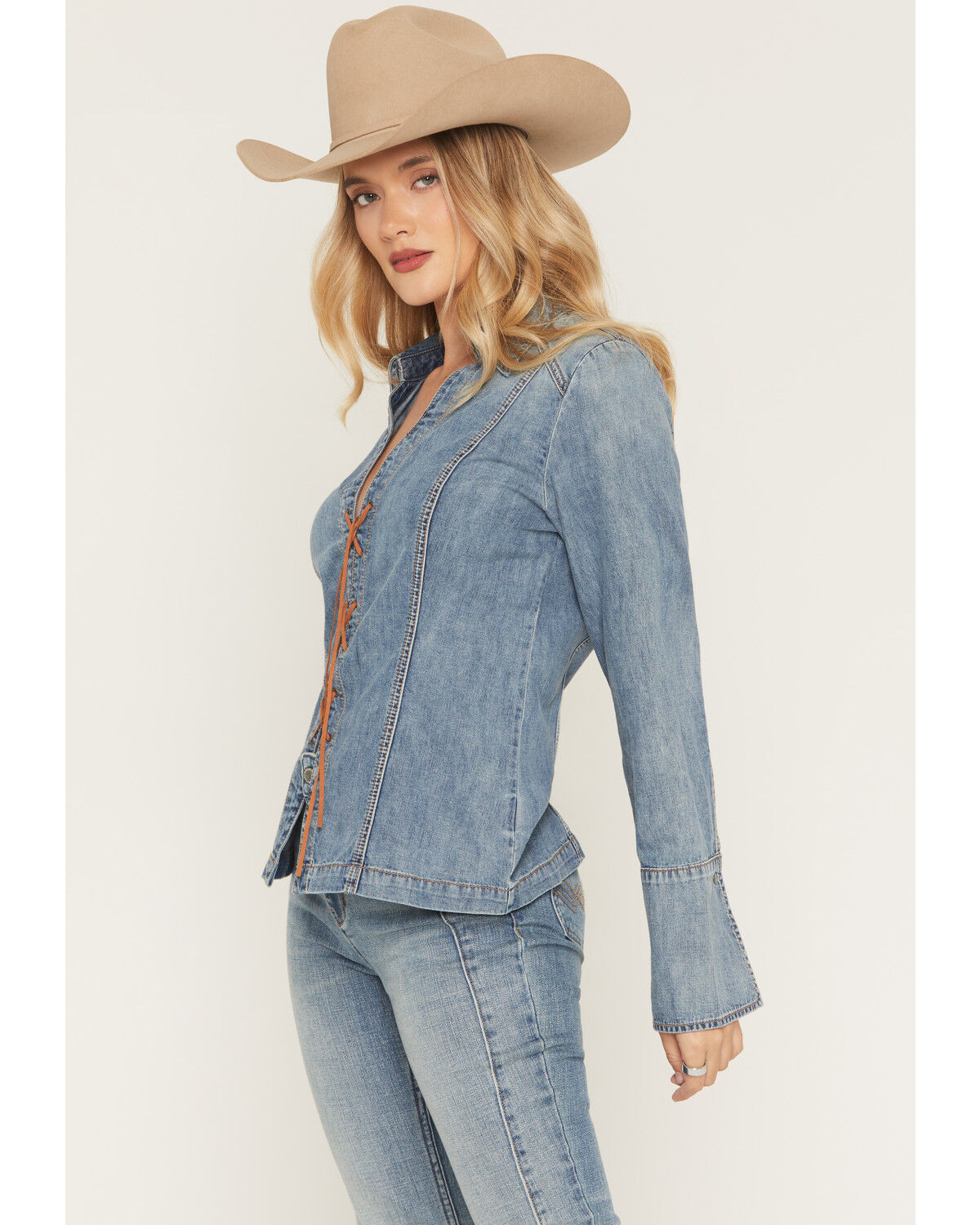 Image #3 - Idyllwind Women's Avery Lace-Up Denim Slub Shirt, Medium Wash, hi-res