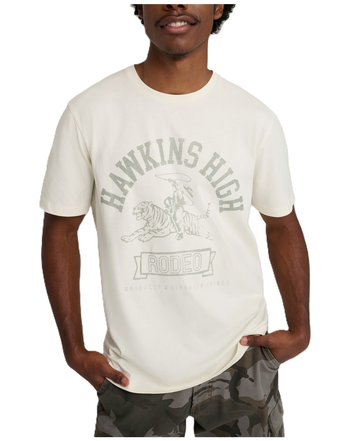 Image #1 - Wrangler X Stranger Things Men's Hawkins High Short Sleeve Graphic T-Shirt, White, hi-res