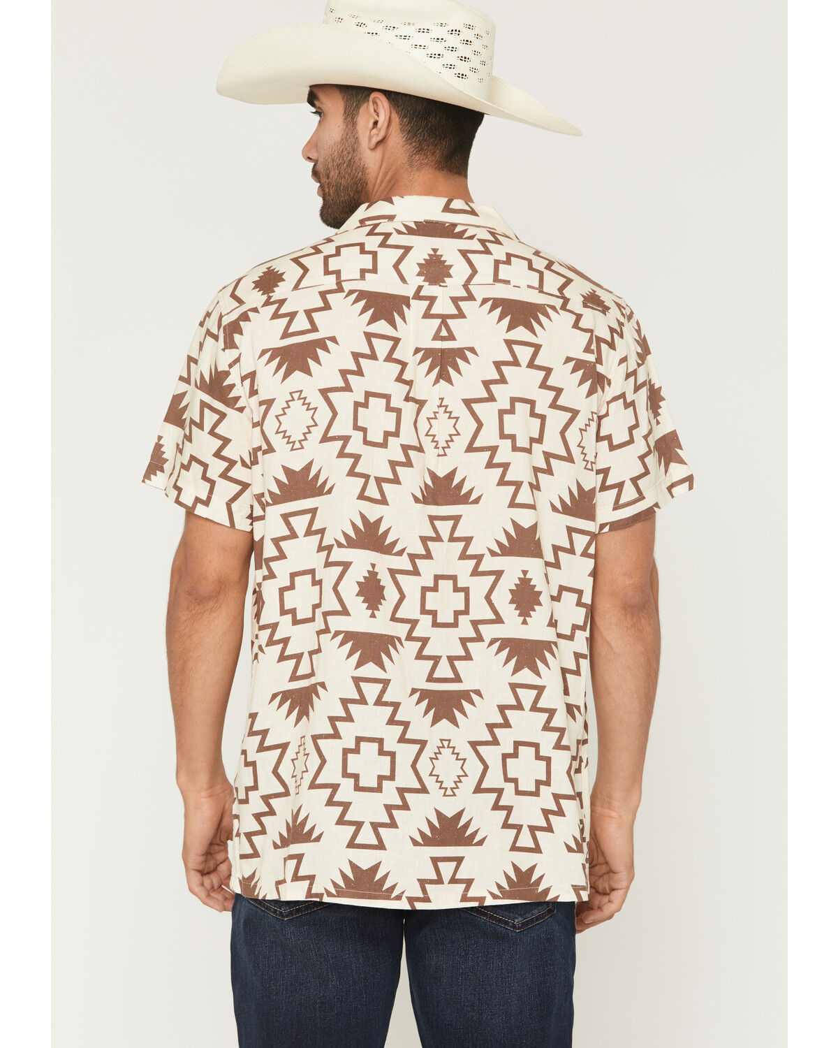 Image #4 - Sendero Provisions Men's The Padre Southwestern Print Short Sleeve Snap Western Shirt, Cream, hi-res