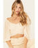 Image #1 - Beyond The Radar Women's Sheer Dot Puff Sleeve Crop Top, Cream, hi-res