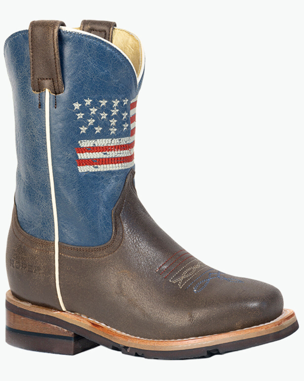 Roper Boys' 250 USA Western Boots - Broad Square Toe, Brown, hi-res