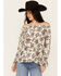 Image #1 - Wild Moss Women's Floral Print Long Sleeve Off The Shoulder Shirt, Ivory, hi-res