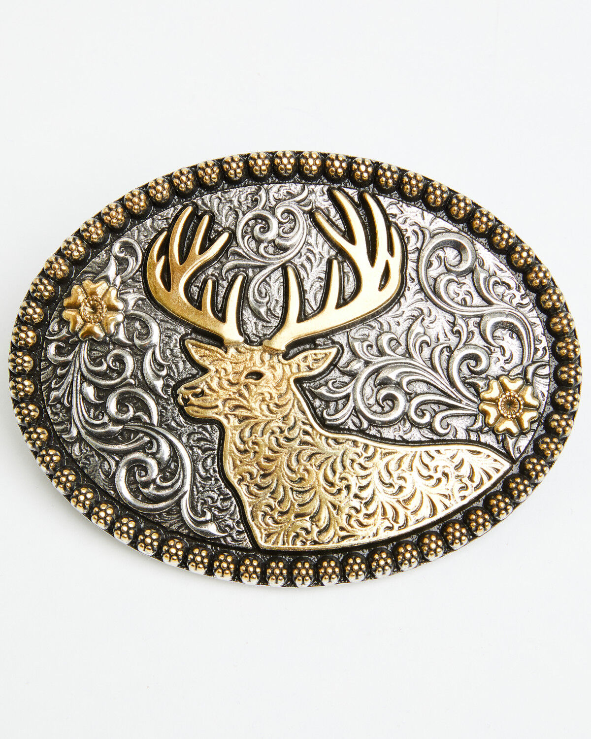 Cody James Men's Scroll Work Deer Belt Buckle, Silver, hi-res