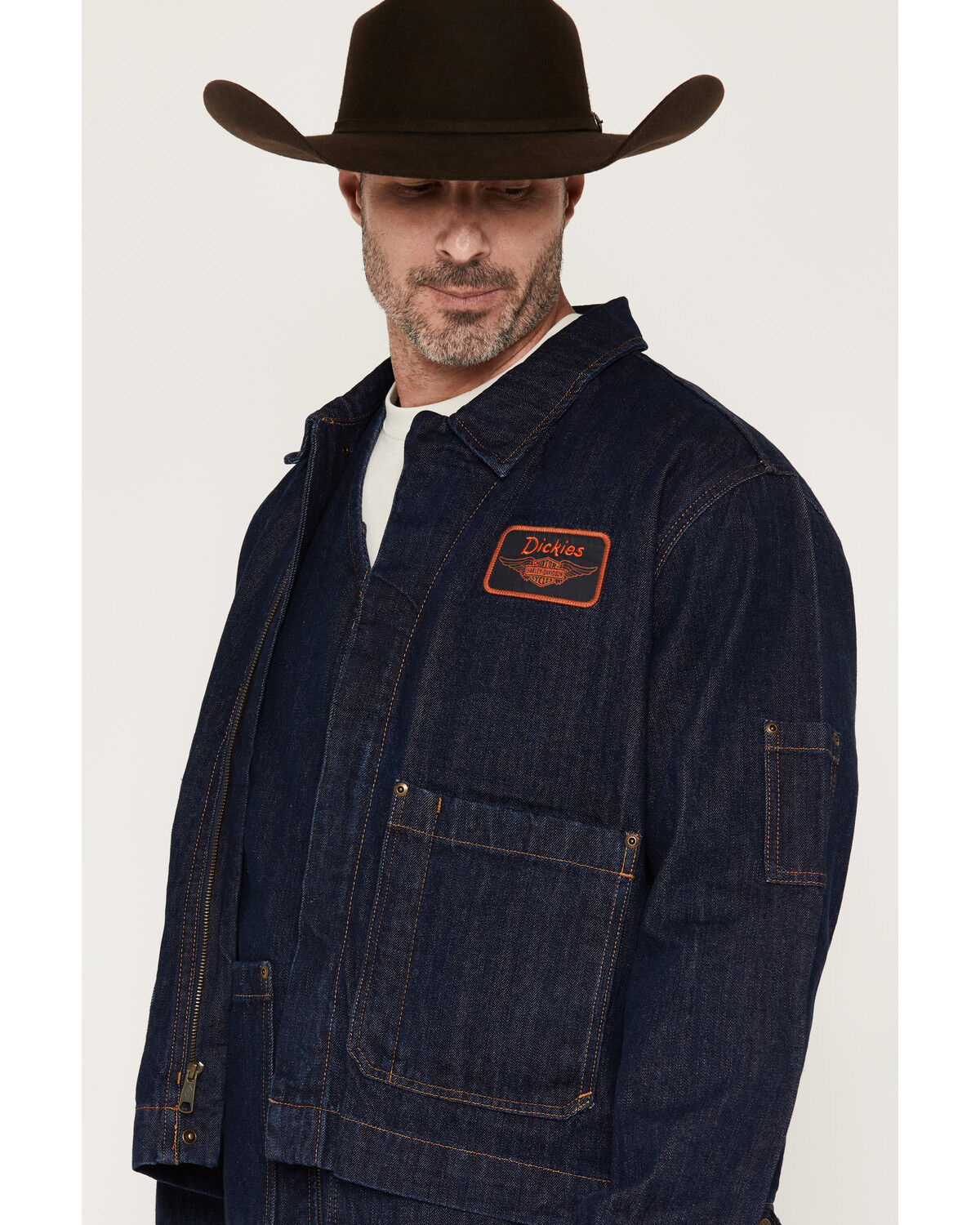 Image #4 - Dickies X Harley Davidson Men's Dark Wash Embroidered Zip-Up Denim Jacket, Dark Wash, hi-res