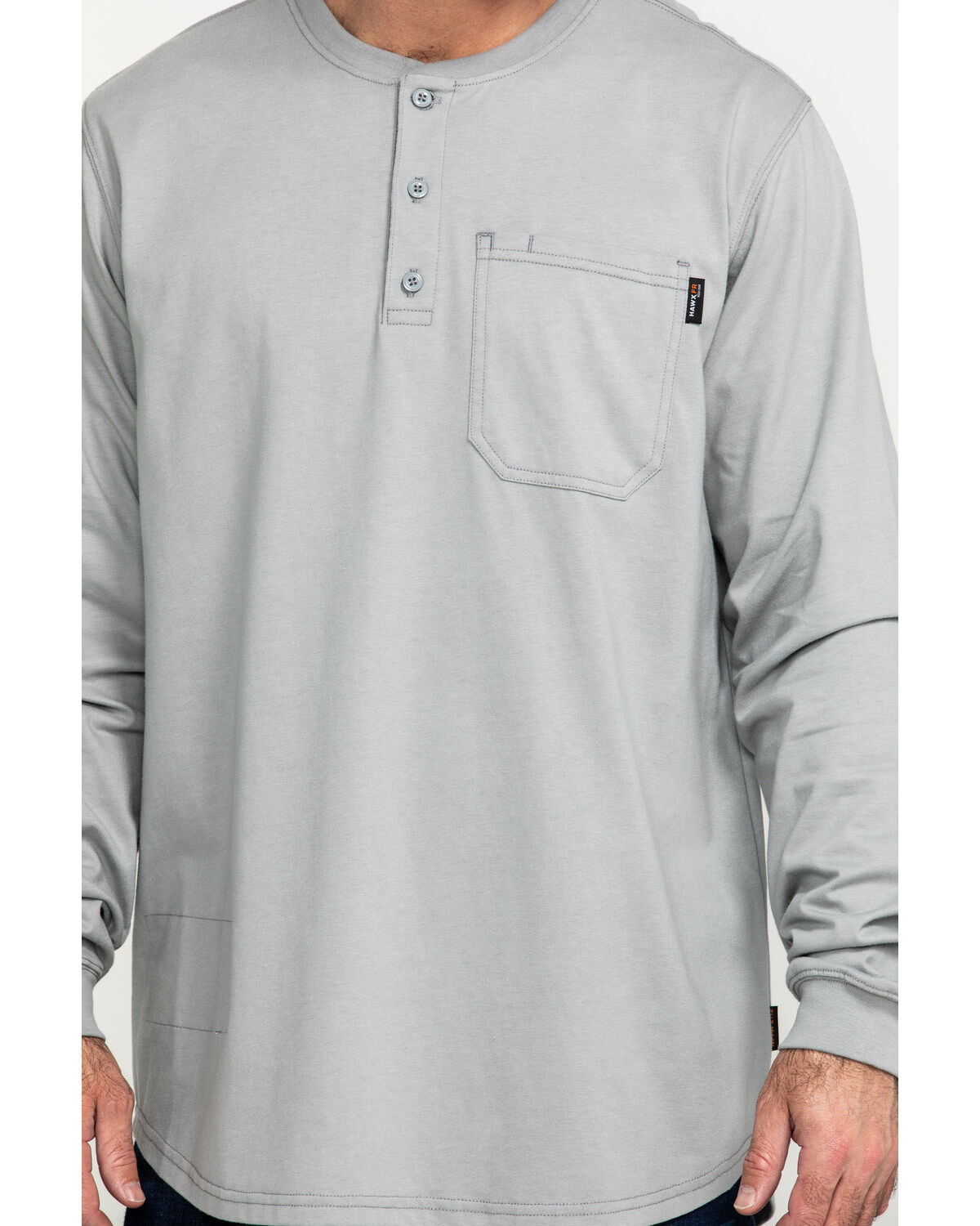 Image #4 - Hawx Men's FR Pocket Henley Long Sleeve Work Shirt - Tall, Silver, hi-res