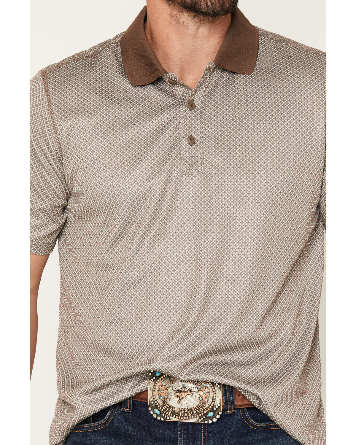 Image #3 - RANK 45&reg; Men's Urban Rancher Geo Print Short Sleeve Button-Down Polo Shirt, Brown, hi-res