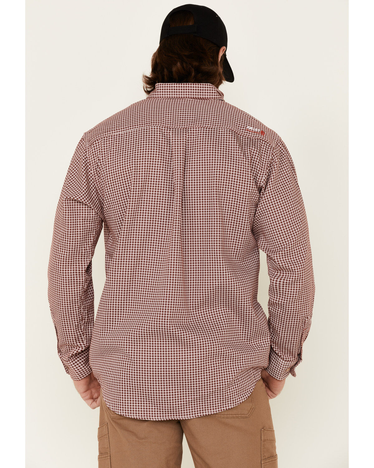 Image #4 - Ariat Men's FR Check Plaid Print Long Sleeve Button Down Work Shirt, Wine, hi-res