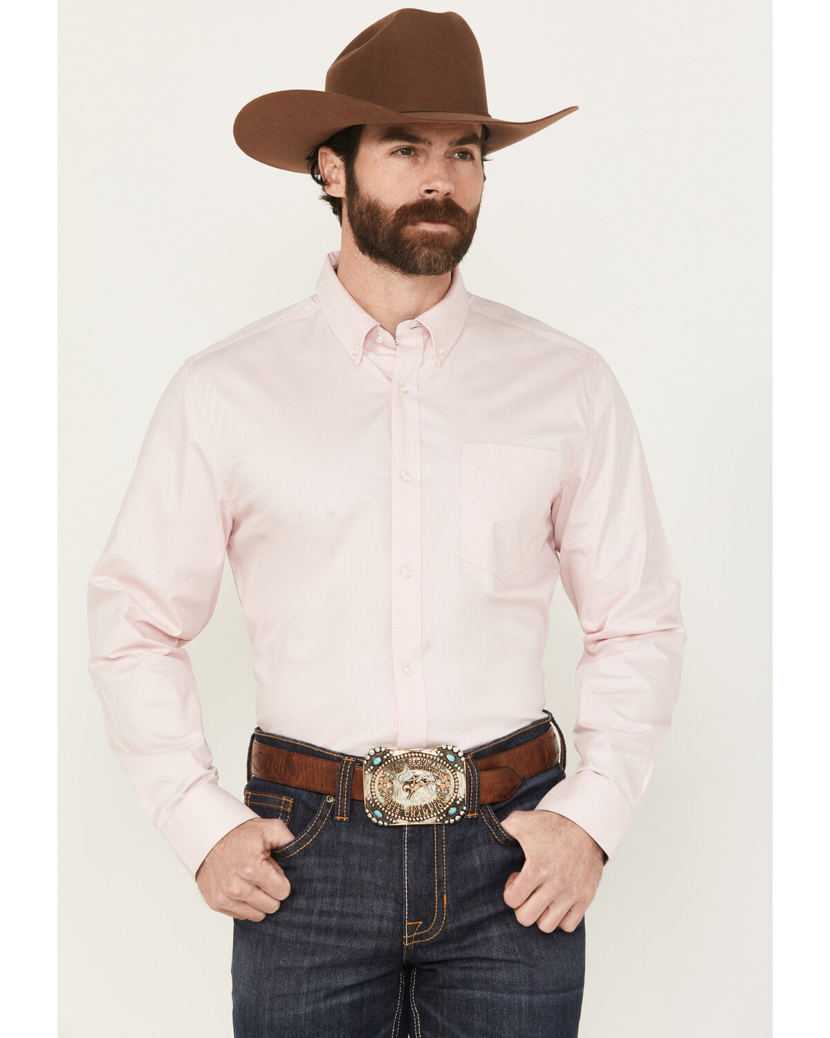 Cody James Men's Performance Twill Solid Long Sleeve Button-Down Stretch Western Shirt - Tall, Pink, hi-res