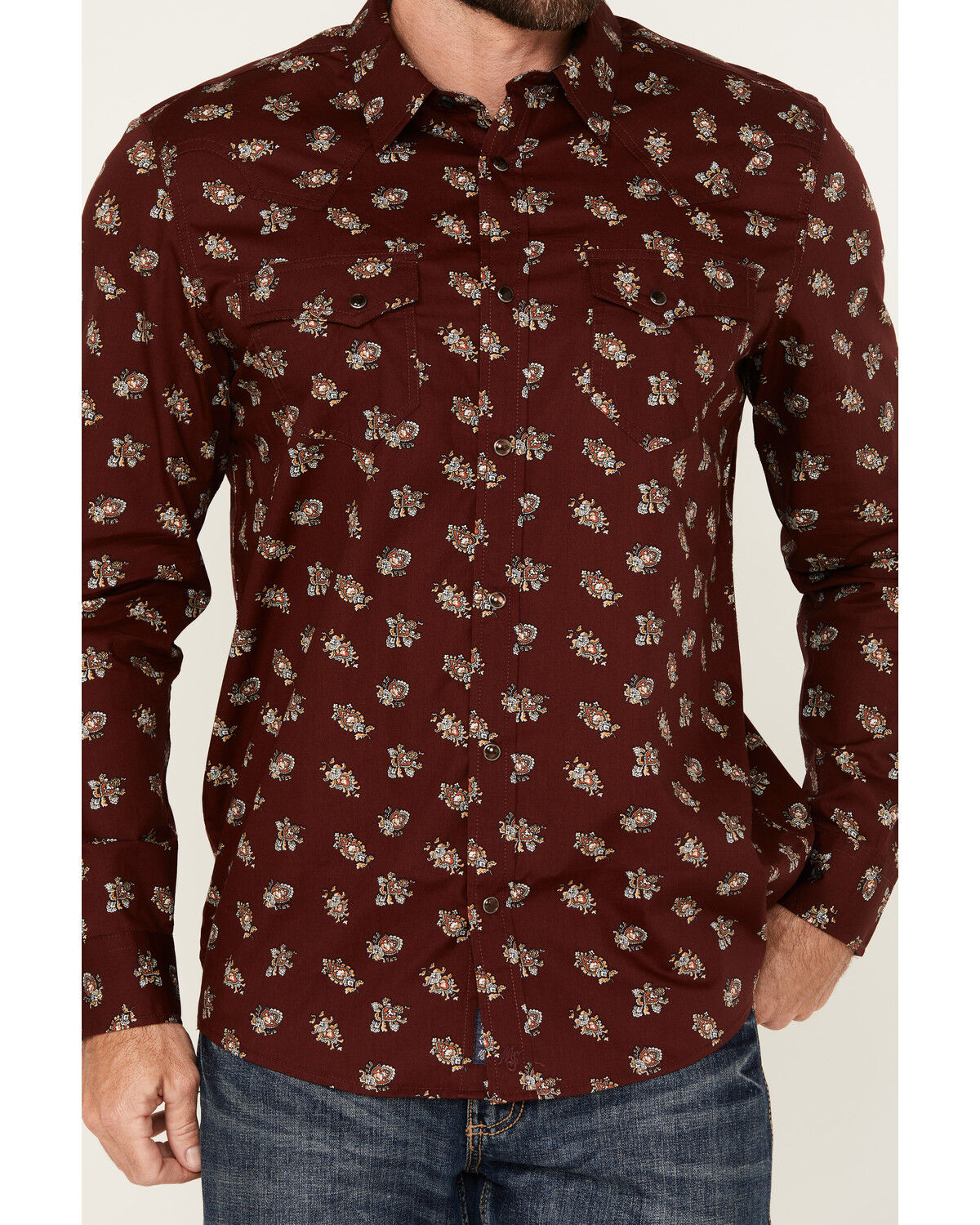 Image #3 - Moonshine Spirit&reg; Men's Nightmare Paisley Print Long Sleeve Snap Western Shirt, Burgundy, hi-res