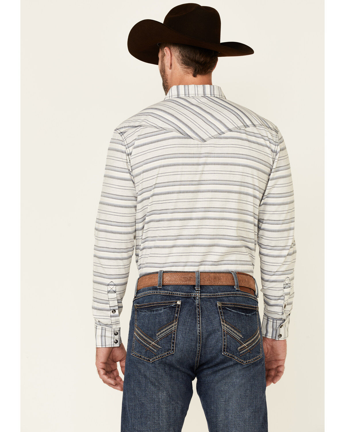 Image #4 - Moonshine Spirit&reg; Men's Line Dance Horizontal Stripe Long Sleeve Snap Western Shirt, Grey, hi-res